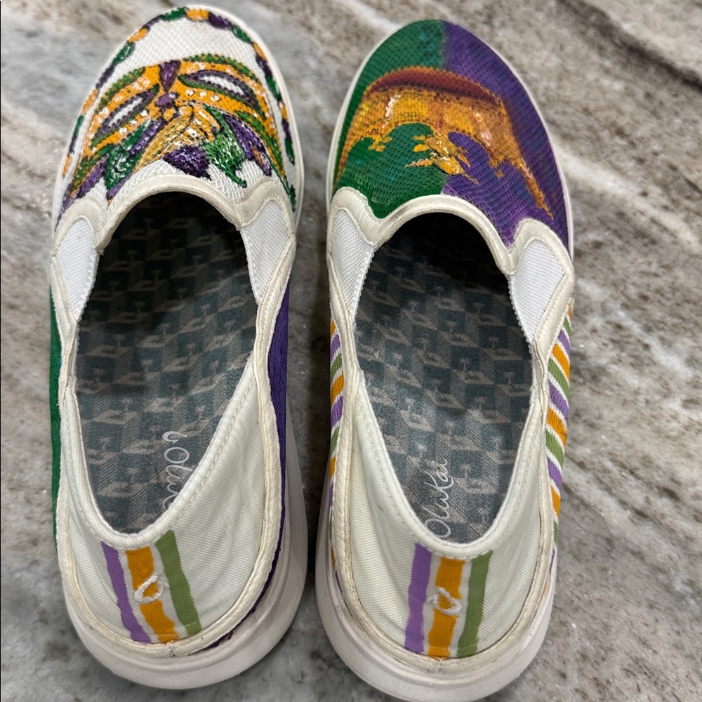 Custom Hand-painted Mardi Gras Slip-On Olukai Sneakers 8.5 - Picture 6 of 8